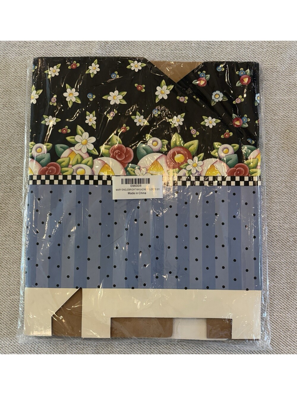 Mary Engelbreit Vintage Magazine Holders 3 Pack Pink Blue Polka Dot Floral NOS
